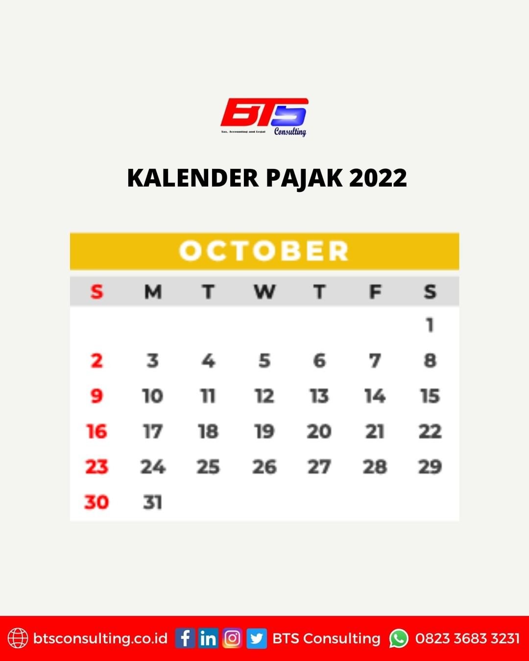 KALENDER PAJAK BULAN OKTOBER 2022 – Berkah Tangguh Sinergi – BTS Consulting