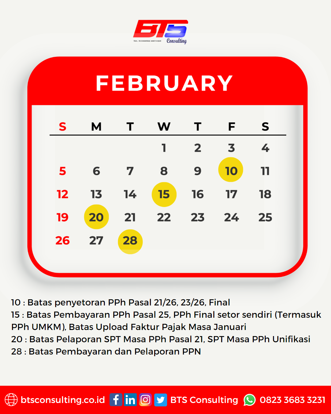 KALENDER PAJAK FEBRUARI 2023 – Berkah Tangguh Sinergi – BTS Consulting